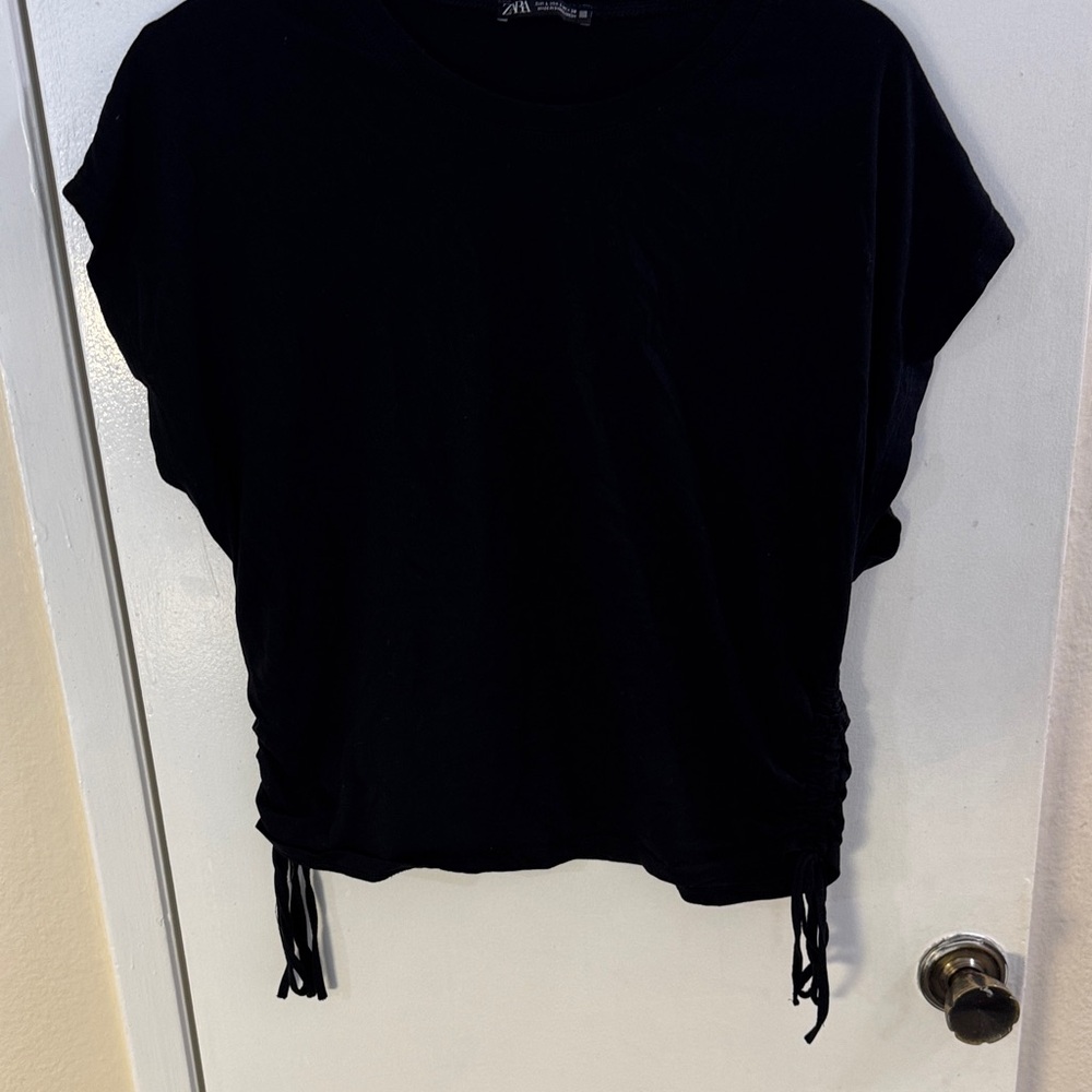 Zara Women's Black Short Sleeve Top with Side Ties